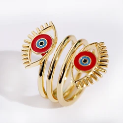 Classic Turkish Evil Eye Gold Color Rings for Women Vintage Boho Adjustable Open Devil Ring Enamel Party Jewelry Gift