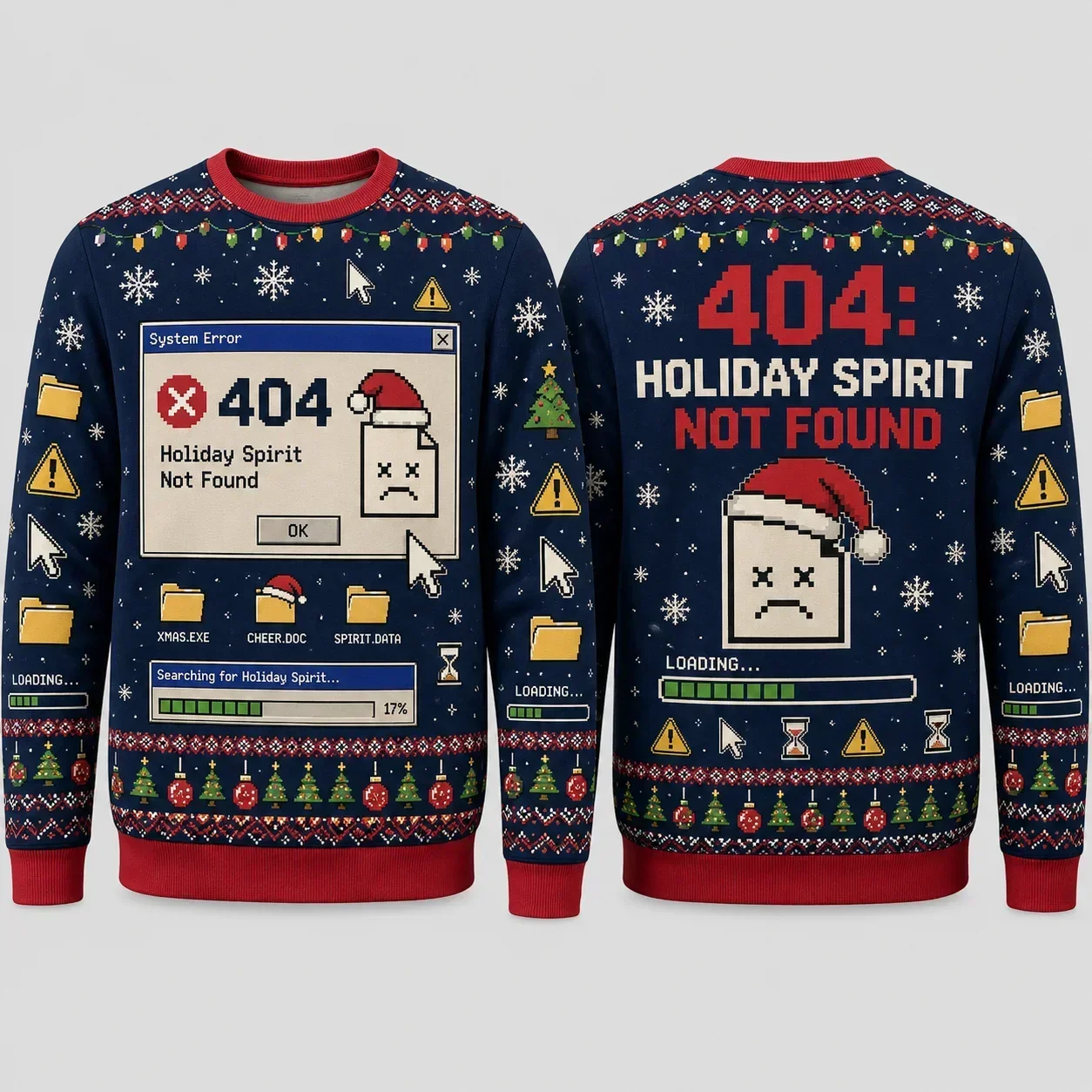 Programmer IT Geek Ugly Christmas Sweater All Over Print Crewneck Sweatshirt Windows Error Popup Xmas Pullover Y2K
