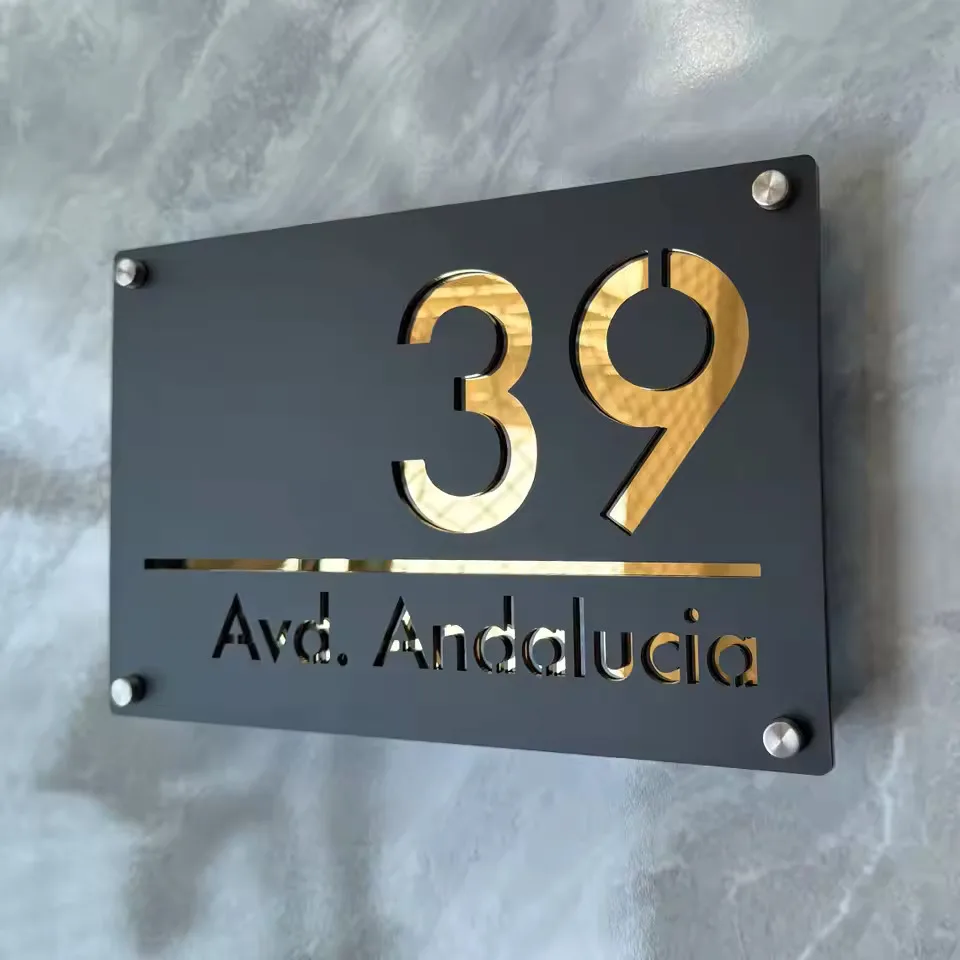 3D Laser Cut Acrylic Door Plate Custom House Number Address Sign Outdoor Waterproof Personalized Street Home Villa Number Plaque
