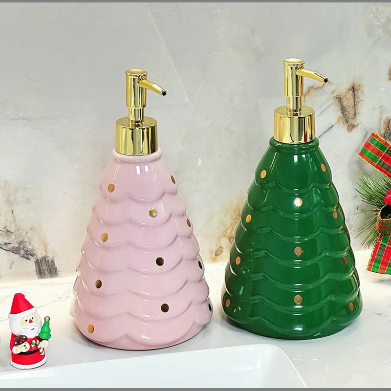 Botella de loción de cerámica con árbol de Navidad, dispensador de jabón portátil para baño, champú para el hogar, lavado corporal, botella de almacenamiento desmaquillante