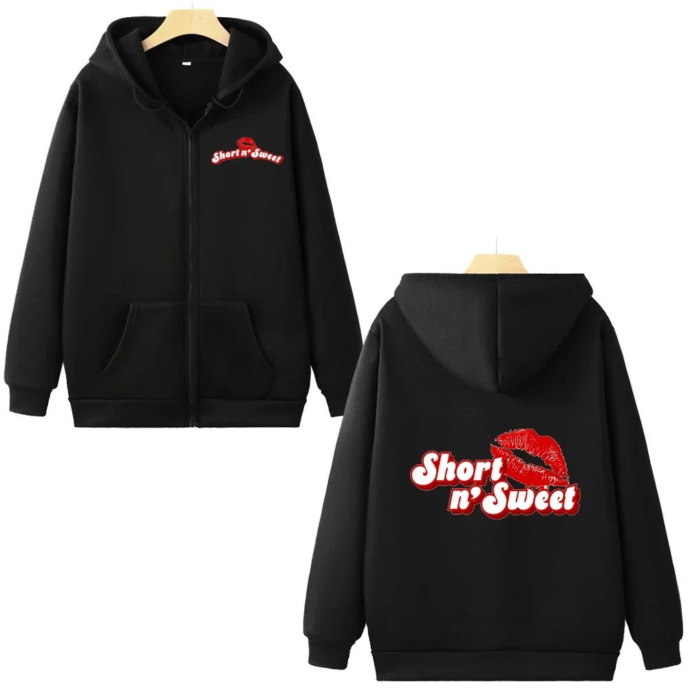 Sabrina Carpenter Sweatshirt Loose And Comfortable Text Print Kiss Mark Sweet And Fashionable Zip-up Hoodie Gift For Fans