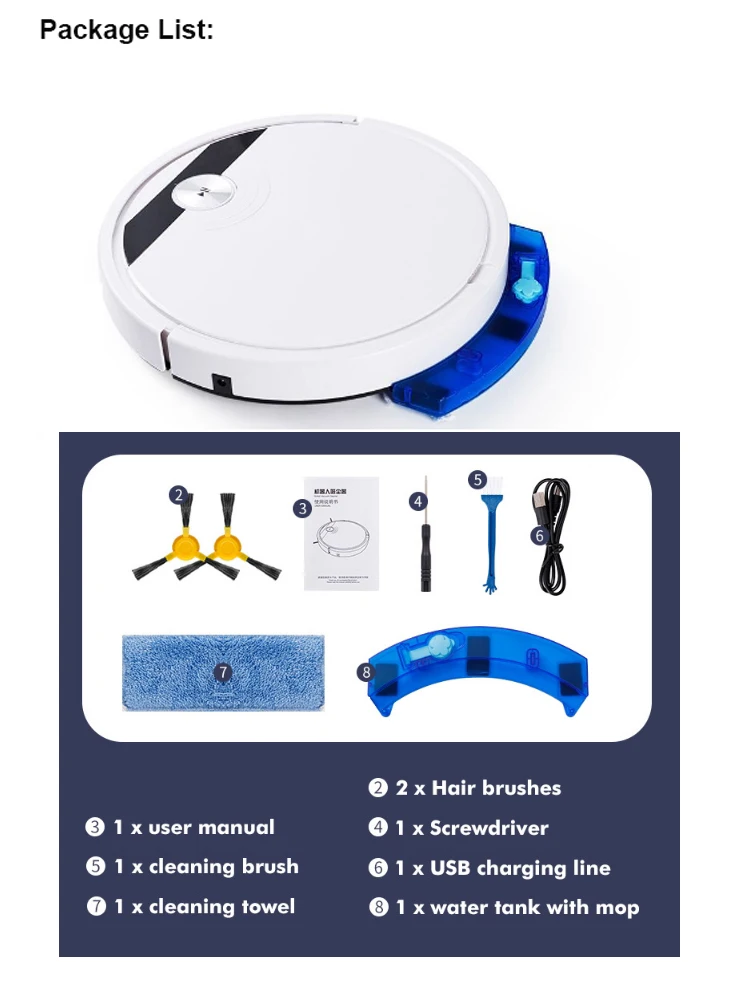 Robot Vacuum and Mop Combo Cleaner Slim Mopping Robotic Vacuum Cleaner with Water Tank for Hard Floor Wood Floor