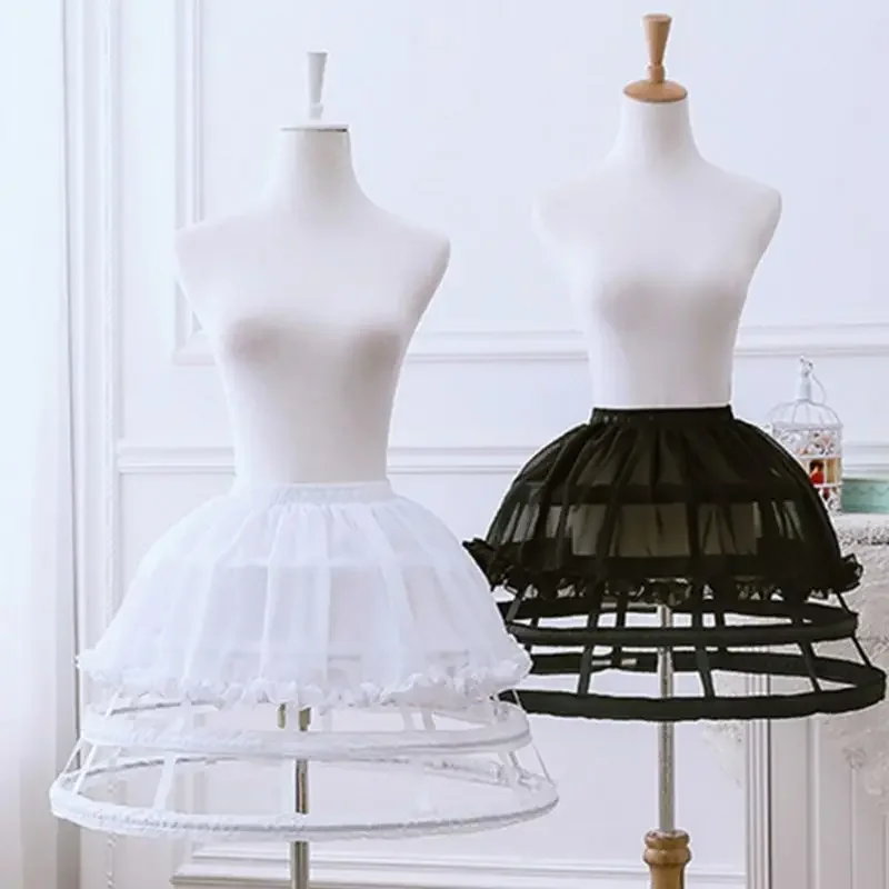 

Womens Lolita Hollow Out Birdcage Petticoat 4 Hoops Pleated Ruffles Underskirt