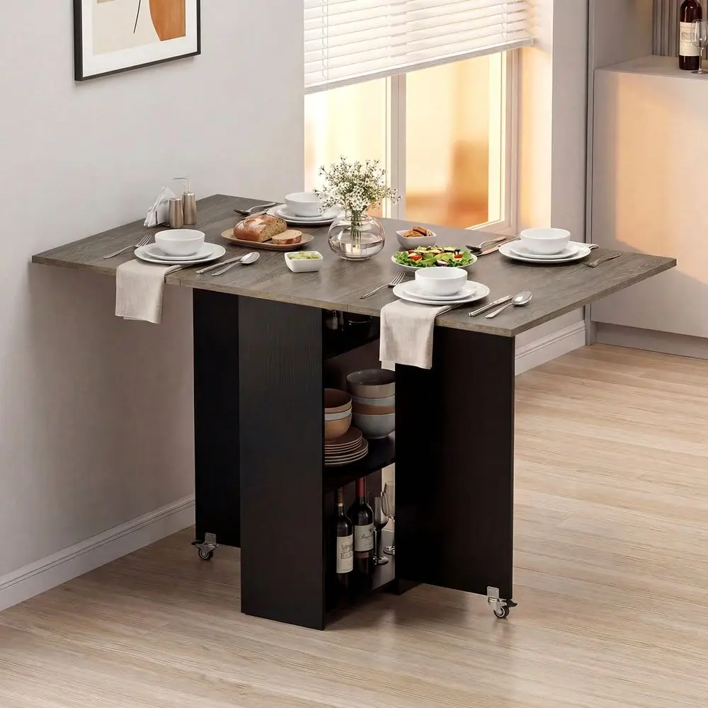 Dining Table W 2 Open Shelves Drawer 2 Lockable Universal Wheels