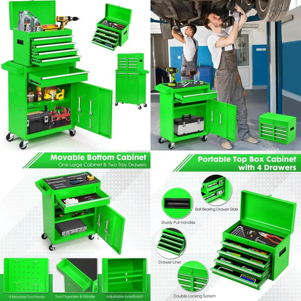 Grande armadio portaoggetti per attrezzi con cassetta degli attrezzi rimovibile - Organizzatore per officina resistente su ruote