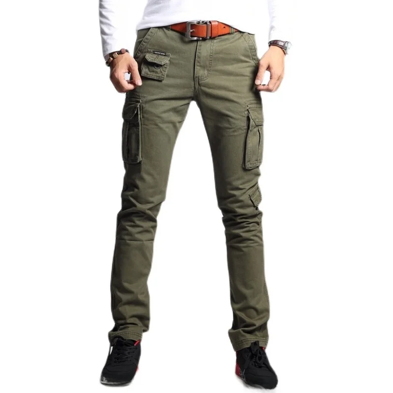 Celana Kerja Kamuflase Pria Musim Semi Musim Gugur Merek Trendi Slim Straight Multi ket Waed Katun Kasual Olahraga Hiking Pants