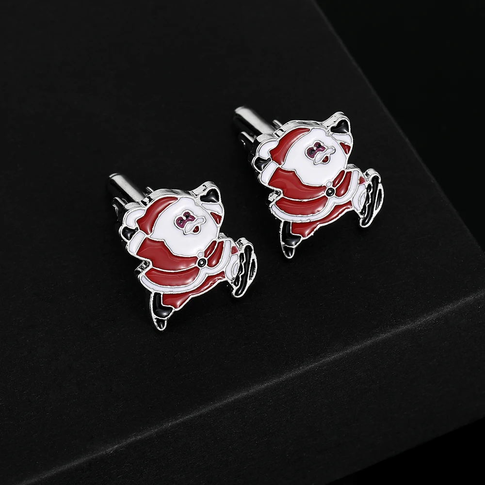 Classic Mens Santa Claus Shaped Cufflinks&Tie Clip Set Funny Merry Christmas Jewelry Xmas Gift
