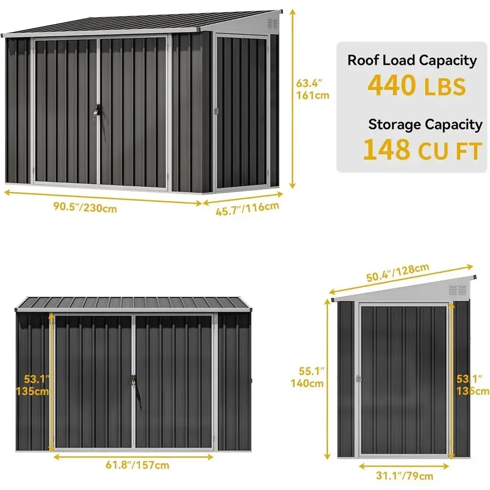 Outdoor Metal Storage Shed, Secure Bike Shelter with Lockable Door, Ideal for Garden, Lawn Equipment, and Tools in Gray