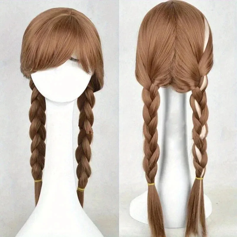 

Women Princess Anna Wig Brown Braids Halloween Party Synthetic Hair Women Grils Cosplay Wigs