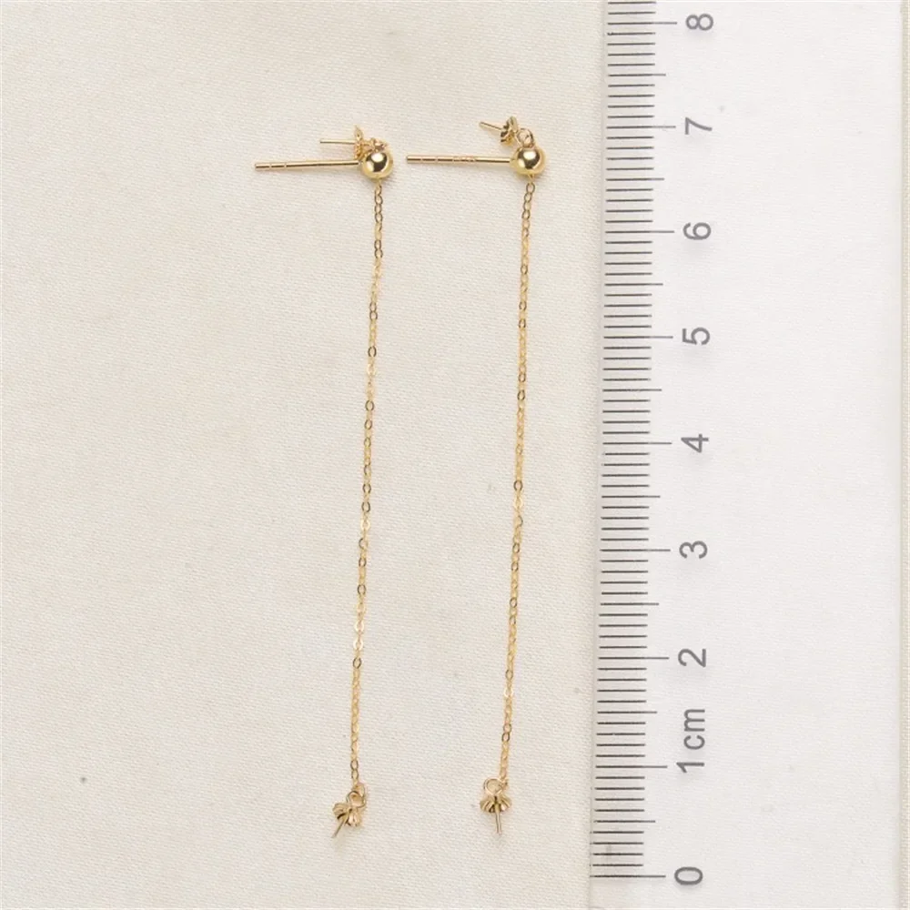 DIY Accessories G18K Pearl Ear Thread Empty Tray Double Bead Pearl Ear Thread Holder Gold Ear Ornament Fit 8-10mm Beads G257