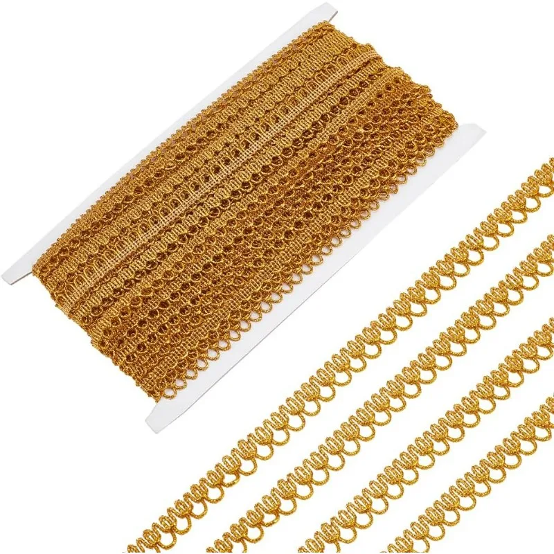 

20 Yards Gold Braided Metallic Lace Trim 0.43inch Wide Metallic Edge Trim Woven Gimp Fringe Trim Decorative Gimp Braid