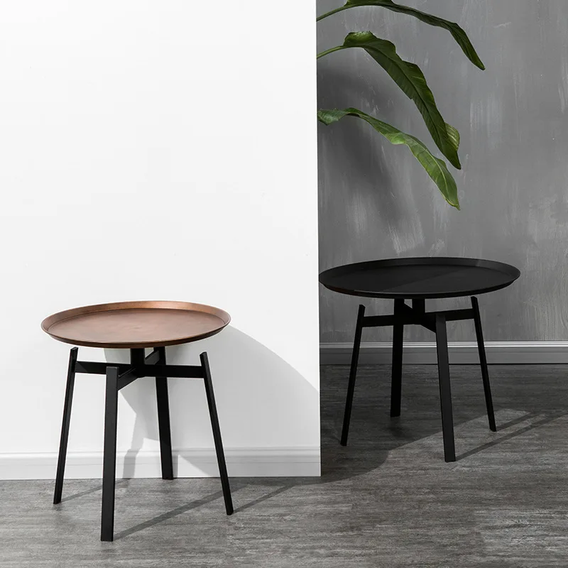 

Nordic Luxury Round Metal Edge Table Designer Model House Industrial Corner Table Coffee Shop Mini Tea Table