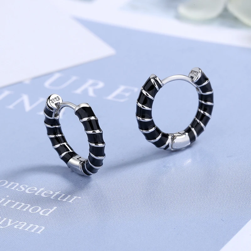 KOFSAC Occident Fashion Black White Pink Hoop Earrings For Women New 925 Sterling Silver Jewelry Cute Girl Earring Gifts