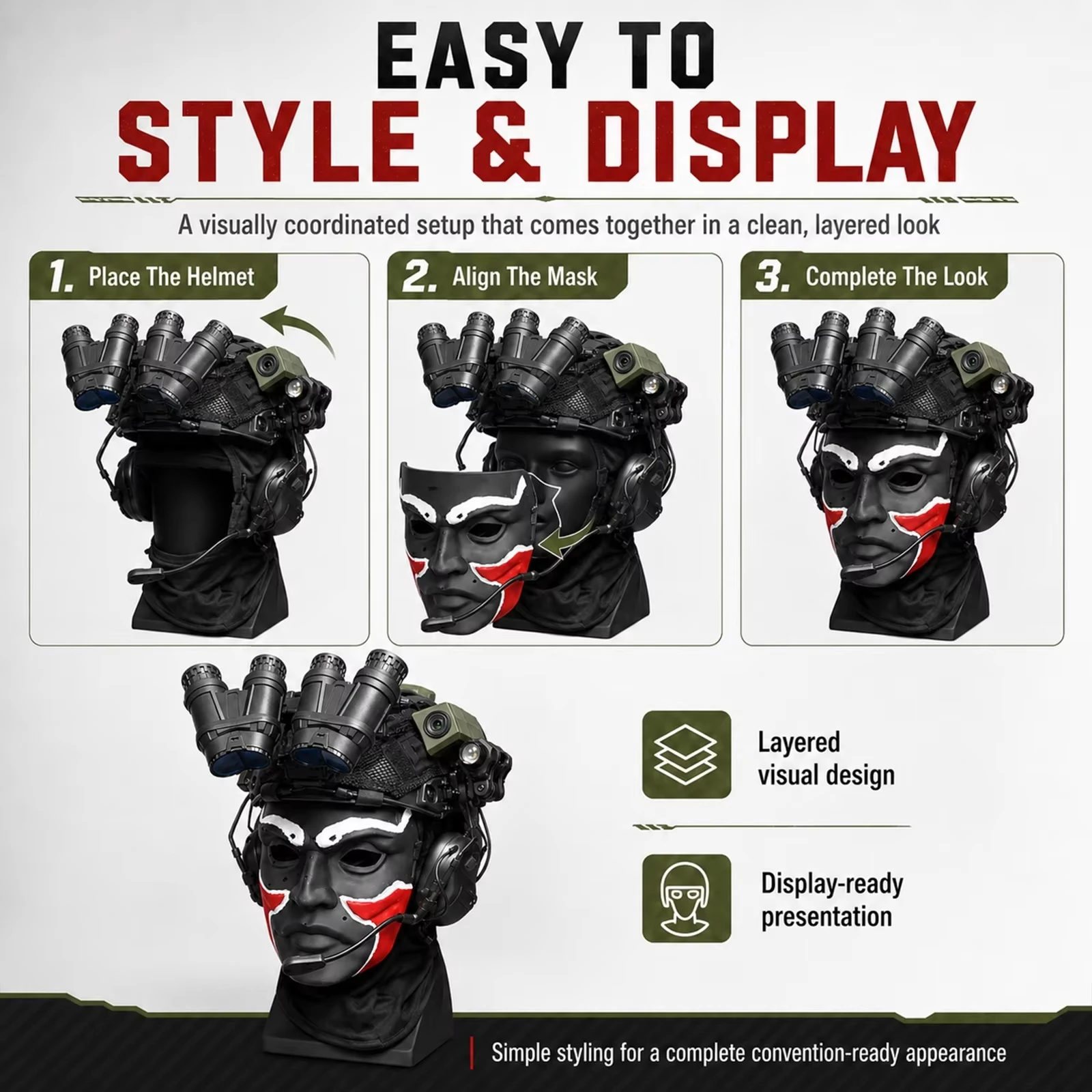 YCTAC Tactical Airsoft FAST Helmet Set with Headset Helmet Cover Mask Flashlight NVG Model for Paintball Combat Wargame Cosplay