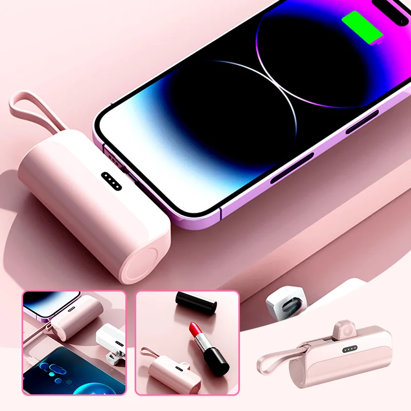 

10000mAh Mini Power Bank New Capsule Powerbank Portable Charger Fast Charging External Battery for IPhone Plug&TYPE-C Cable