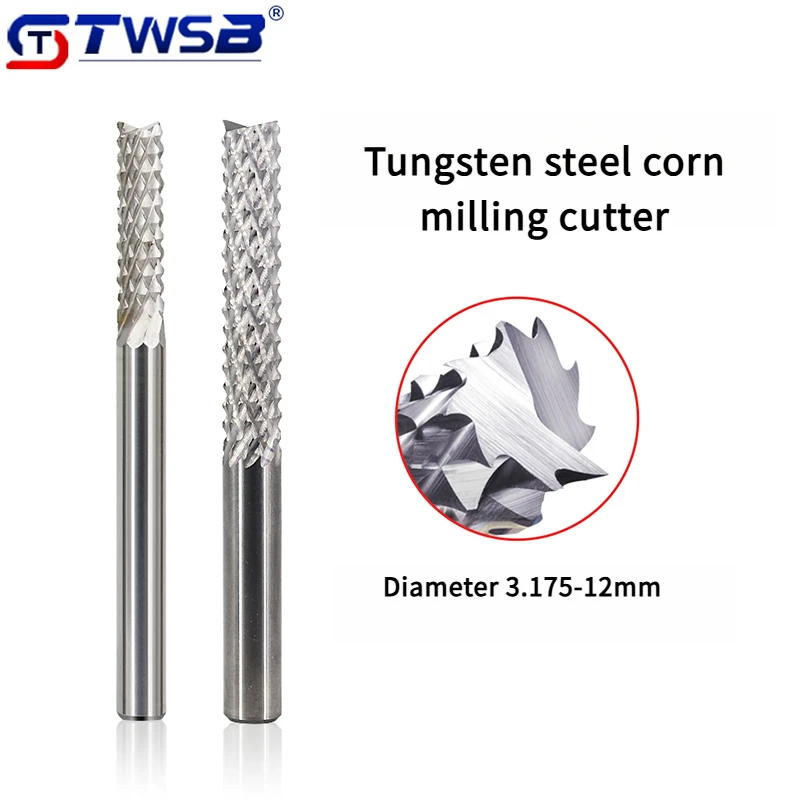 CNC Router Engraving Cutting Bit, Solid Tungsten Carbide Corn Tooth End Mill, Multiple Sizes 3.175-12mm for CNC Machine Tools
