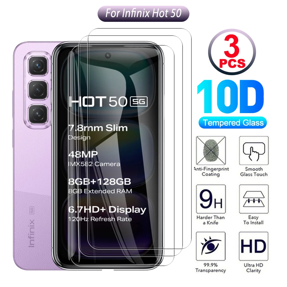 Защитное стекло для телефона Infinix Hot50 InfinixHot 50, 3 шт.