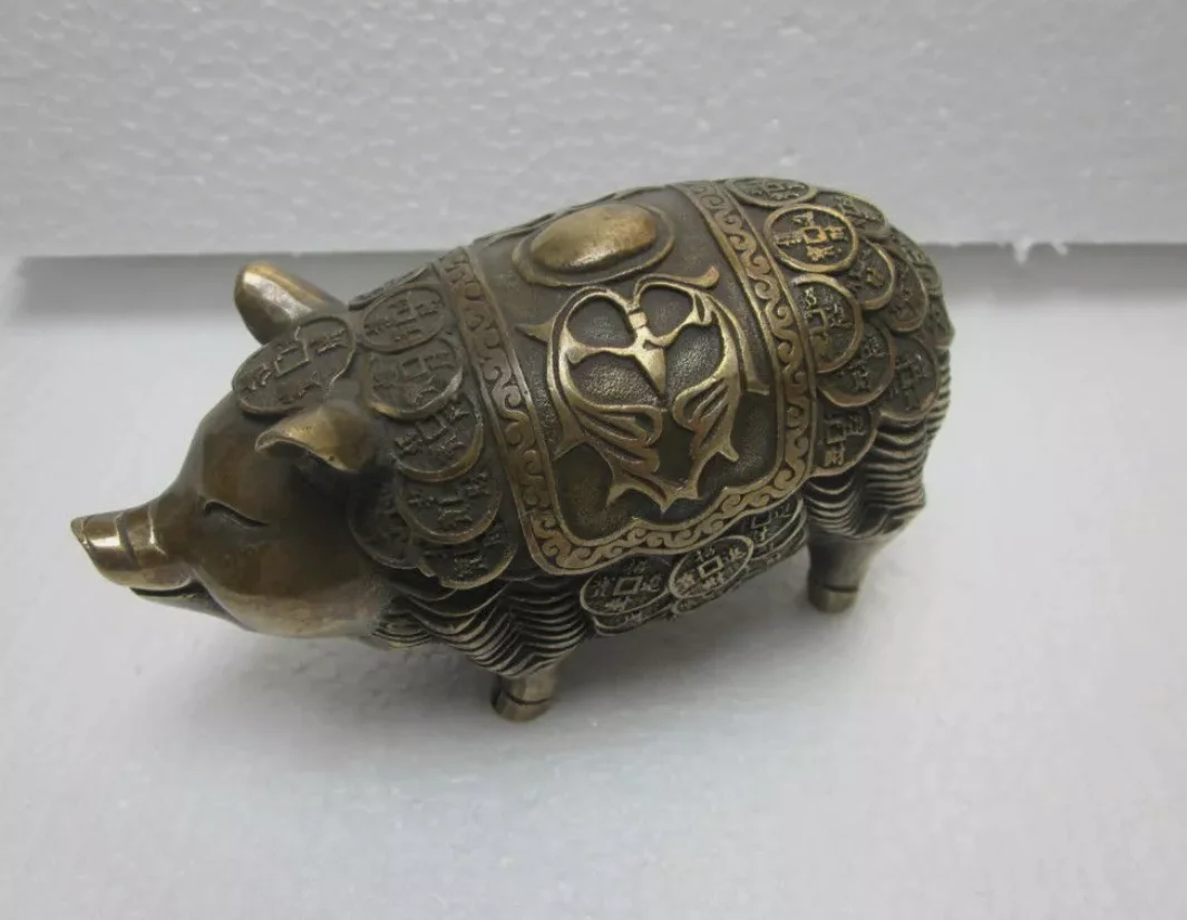 FOLK COLLECTON! CHINESE HANDWORK OLD COPPER PIG STATUE