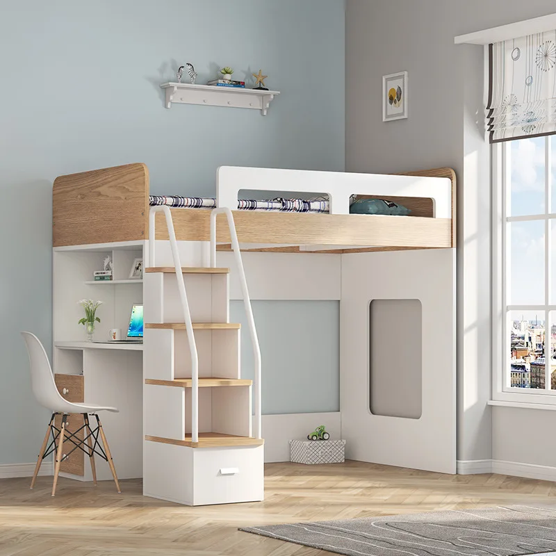 Elevated bed suspended high and low child and mother bed small apartment wardrobe desk bed