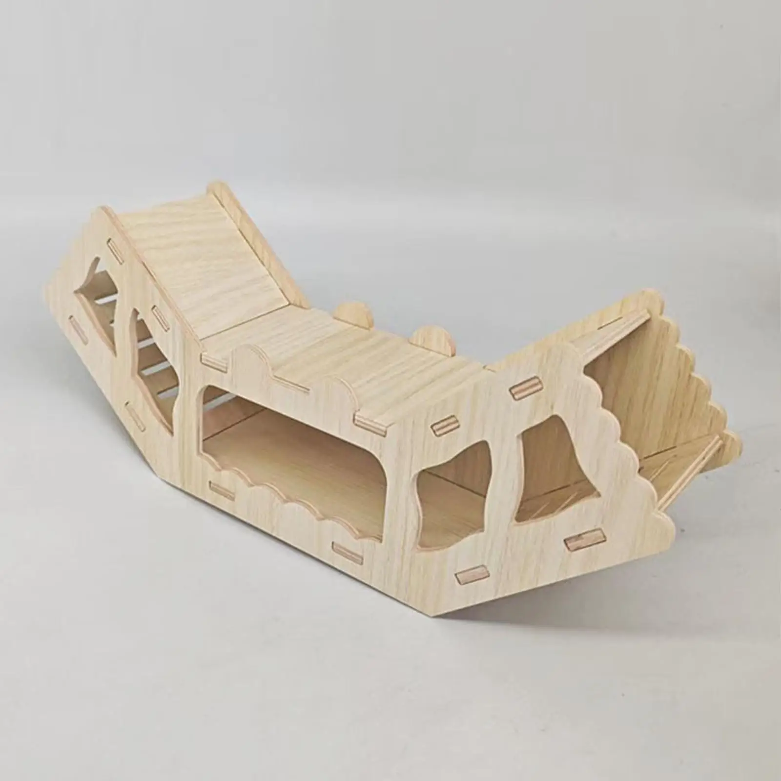 Small Animal Tunnel Hideout Wooden Multi Section Climbing Burrow for Cage for Hamster Activity