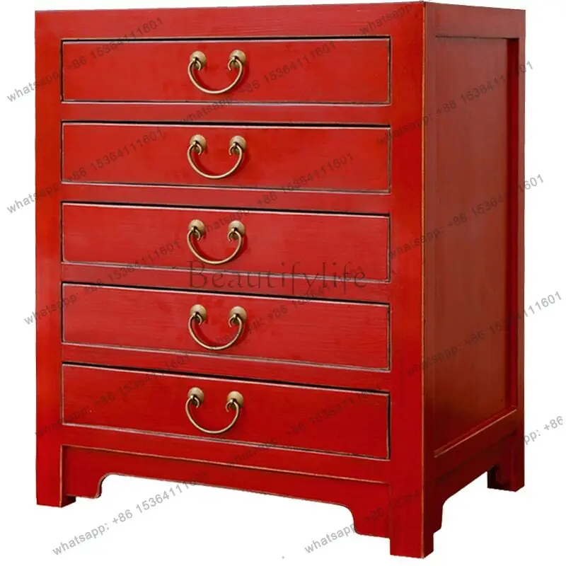 

Retro old chest cabinet solid wood bedroom new Chinese drawer porch storage cabinet