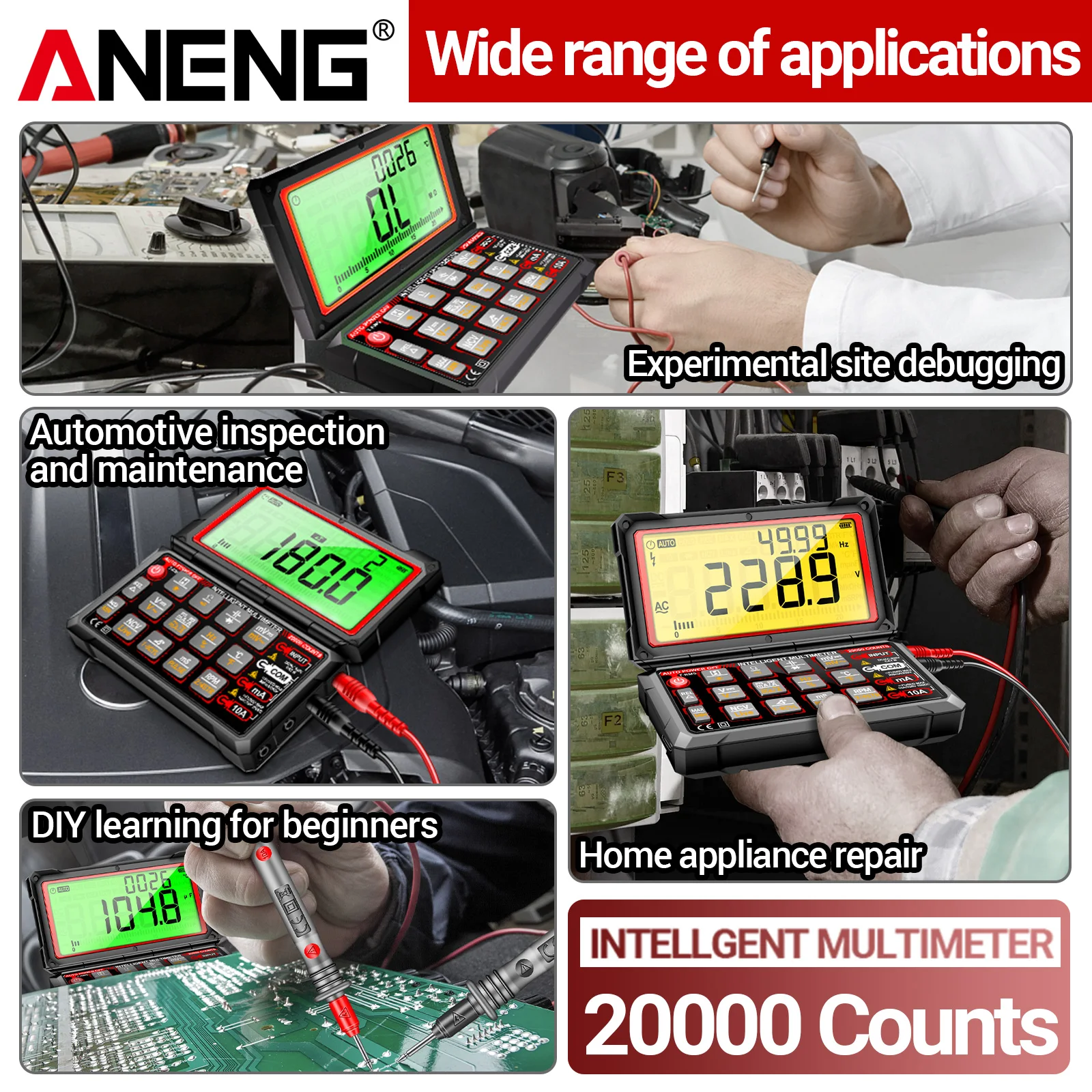 For 623 Smart Built-in Rechargeable Lithium Battery Car Multimeter Repair Tester 20000 Count Voltmeter Multitester