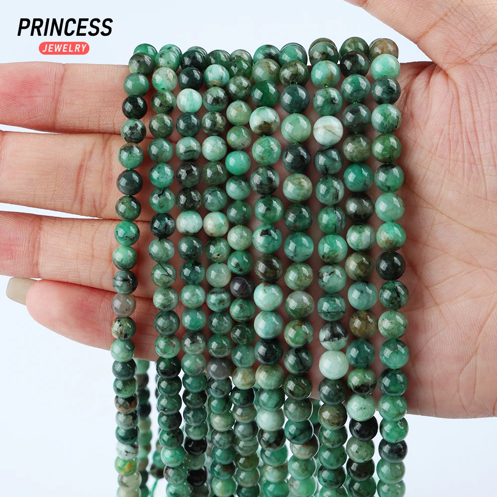 A+ Natural 6mm 7mm Emerald Without Any Treatment Loose Beads for Jewelry Making Bracelet Wholesale Stone Beads DIY Accessories