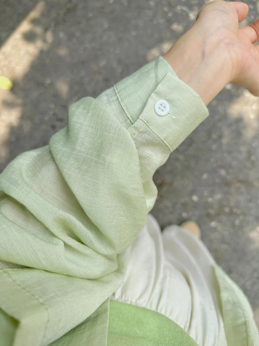 Menthe een Long Sve lin ample irt femmes été petite taille mince Transparent léger Protection solaire irt Cardigan