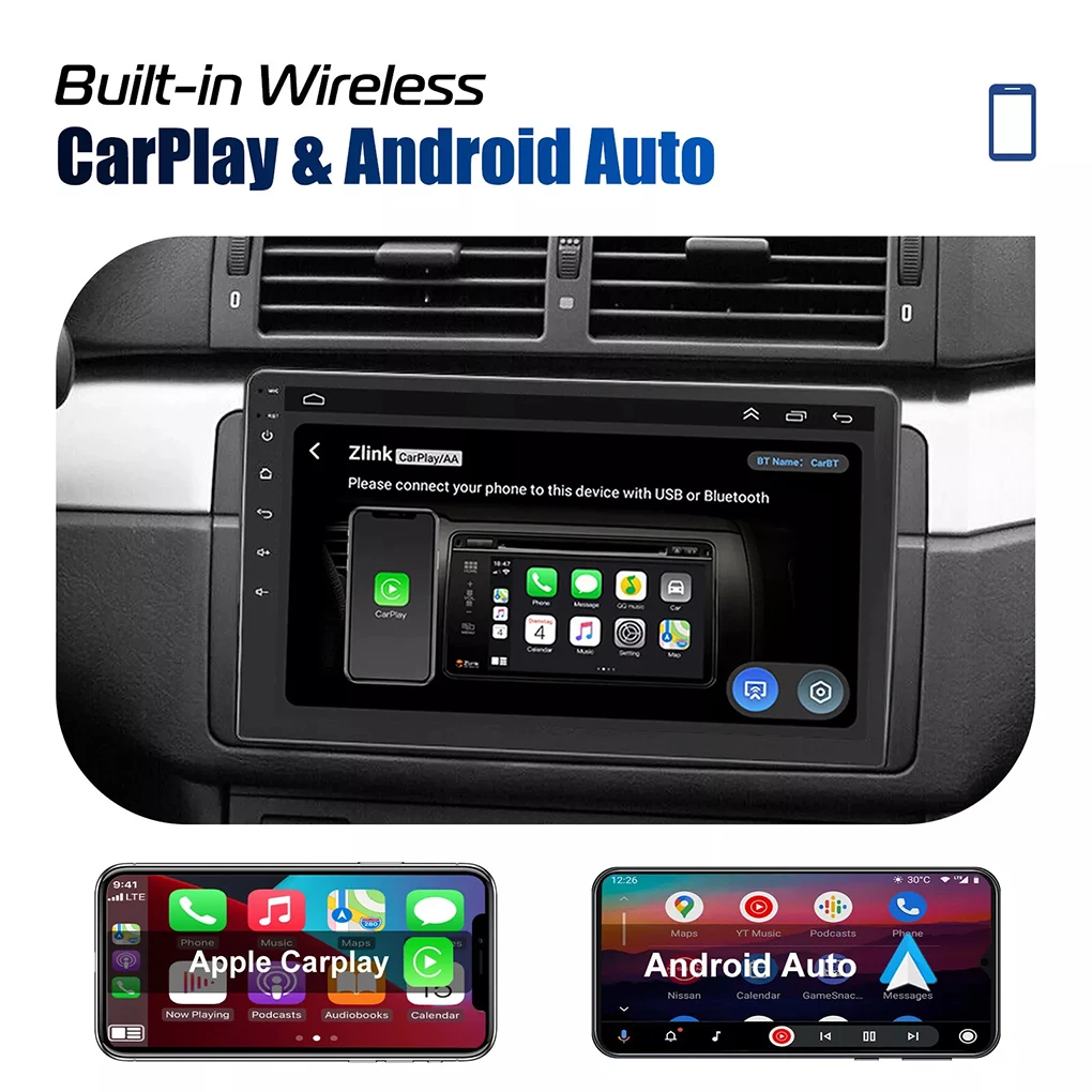 Autoradio Android 14, Navigation GPS, WiFi, FM/RDS, Carplay, Lecteur Stéréo, 2 Din, 1 Go/32 Go, pour Voiture BMW E46 (1999-2005)