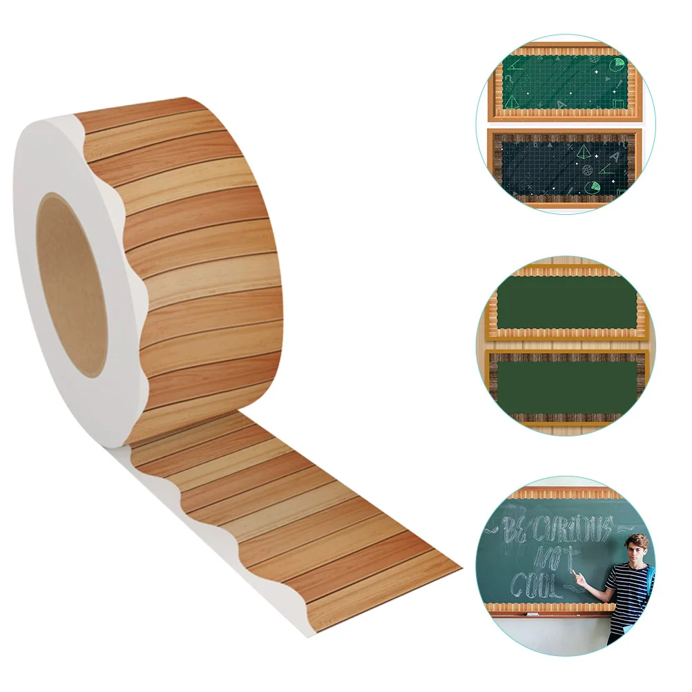 1 Roll Bulletin Board Border Sticker Coated Paper Wood Grain Bulletin Board Decoration for Classroom Home Office