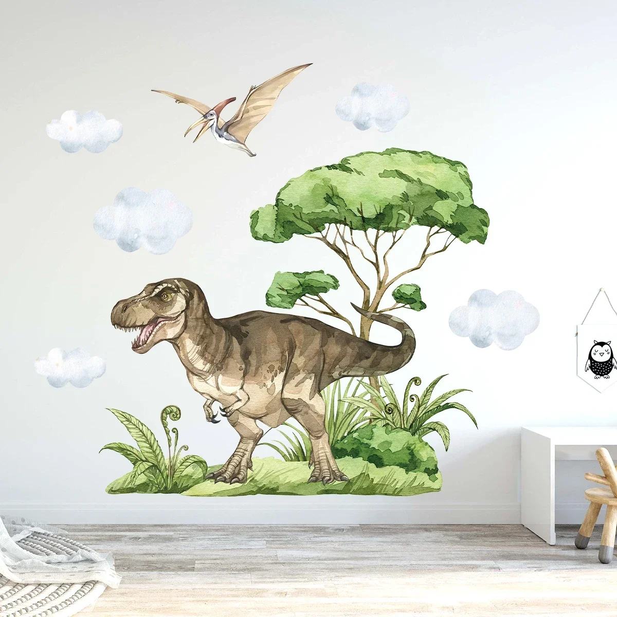 1Pc Watercolor Waterproof Dinosaur Wall Stickers for Kids Room Boys Room Decoration Bedroom Decor for House Art Living Room