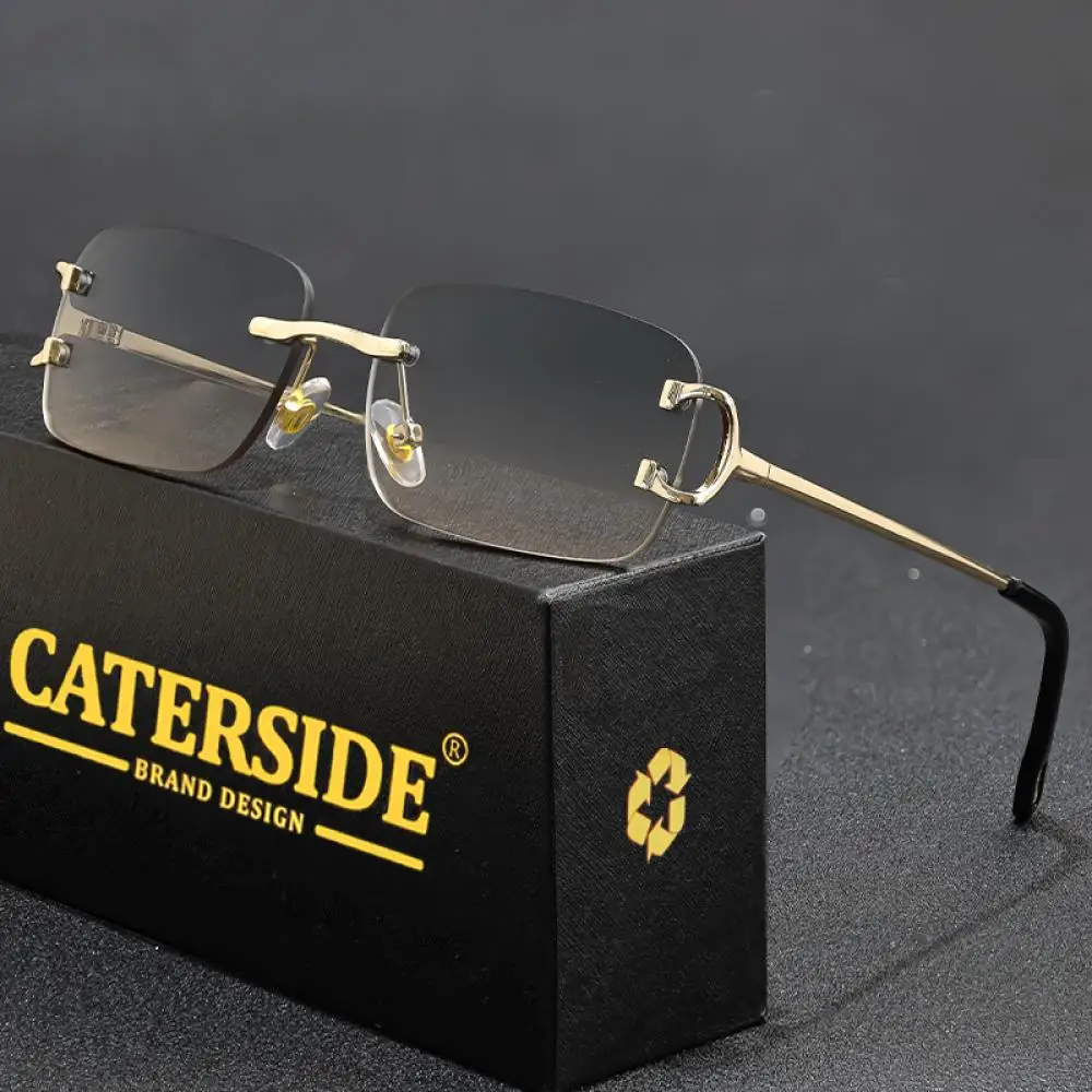 CATERSIDE Herren-Sonnenbrille ohne Rand, kleiner Rahmen, Markendesign, Metall, modische Sonnenbrille, Damen-Dekoration, Outdoor-Brille, UV400 – Detail 2