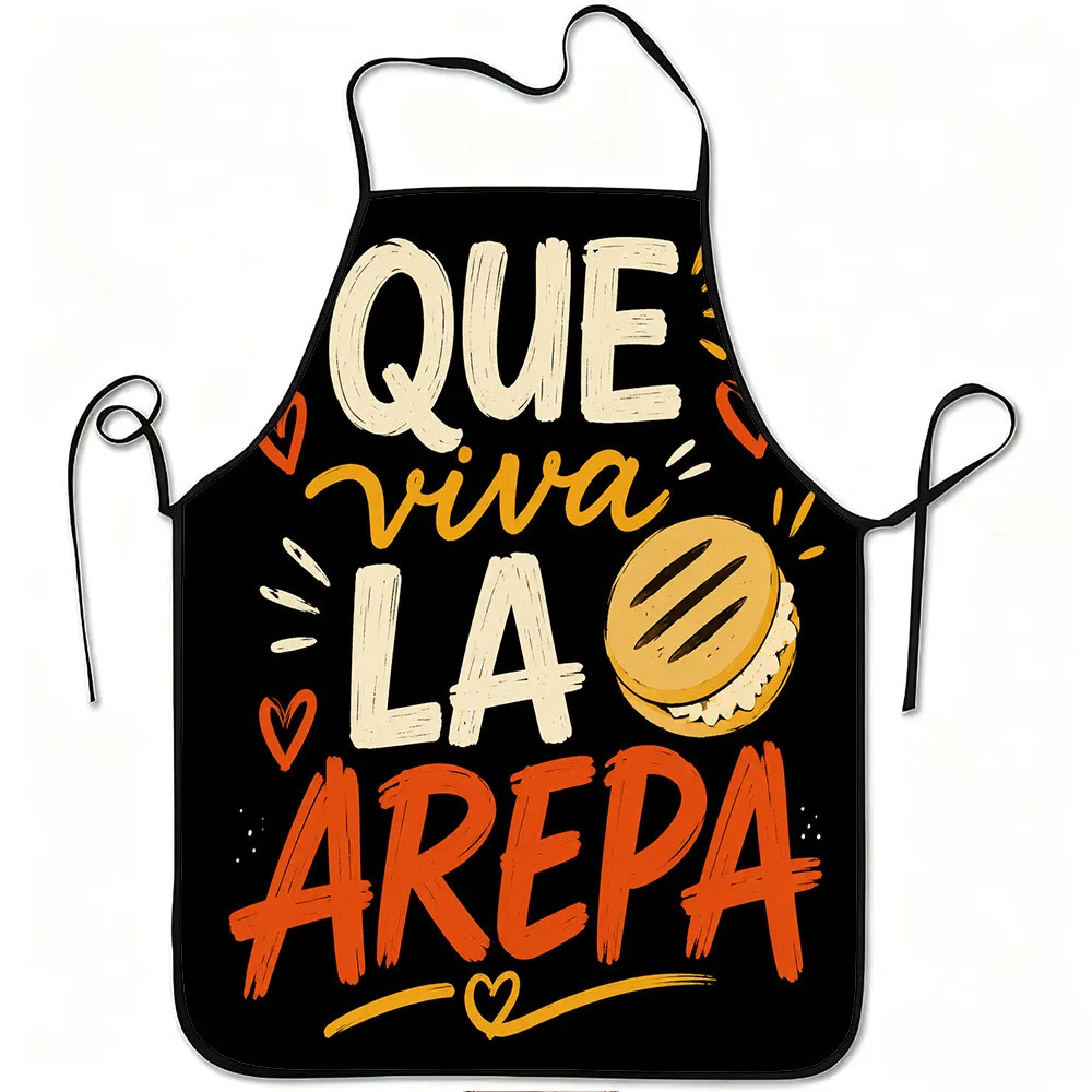 1pc Que Viva La Arepa Apron with Venezuelan Food Print - Adjustable Waistband, Durable Polyester Suitable for Cooking, Gardening