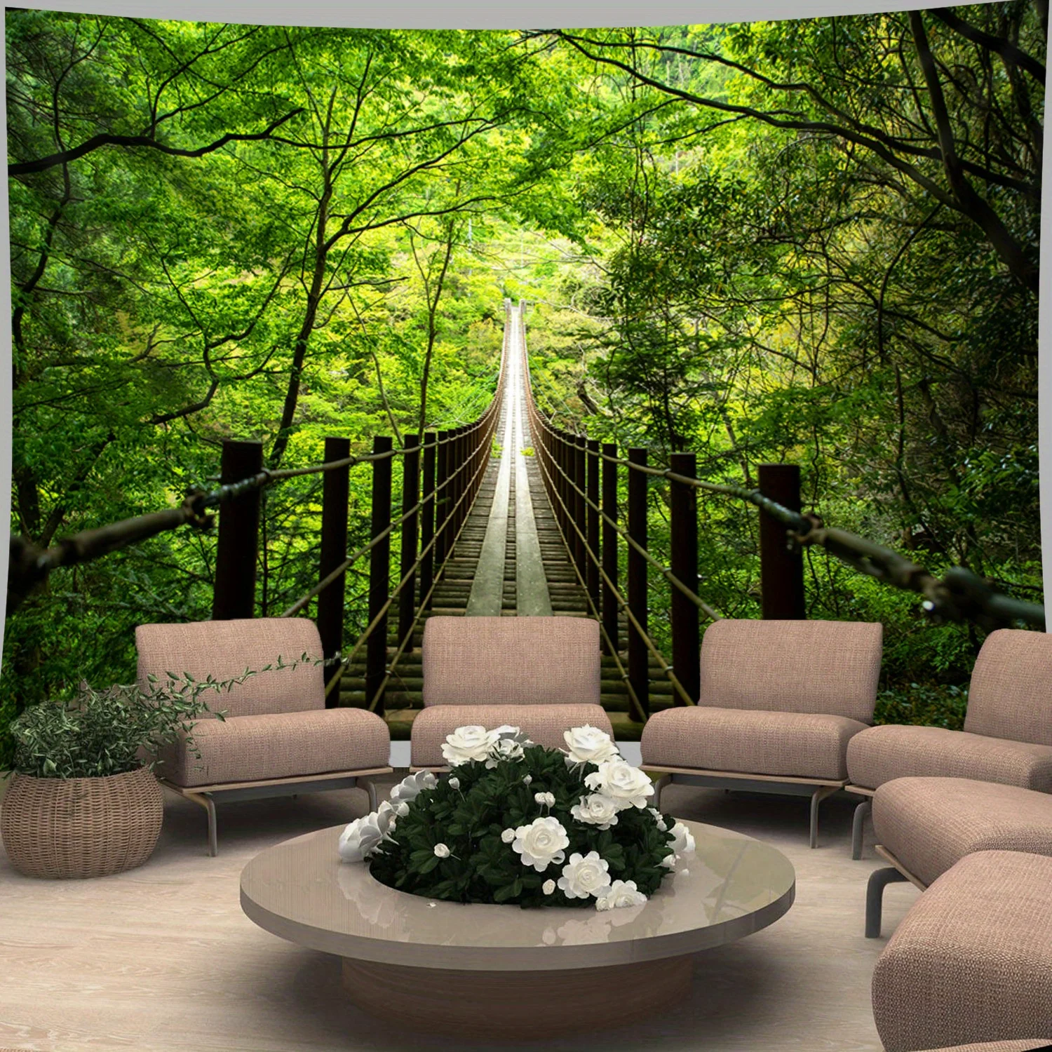 Forest cableway wooden bridge Digital printing polyester wall hanging tapestry decorative Living room bedrooms background gift