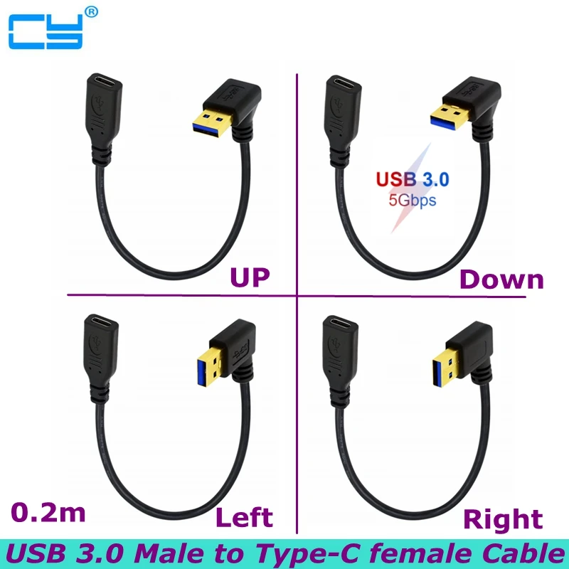 

Gold Plated Interface 5Gbps USB 3.1 C-type female to 90 Degree Angle USB 3.0 Male Port Adapter Cable for Macbook Android Phones