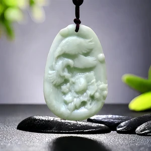 Natural Real Jade Eagle Pendant Necklace Stone Designer Vintage Amulet Accessories Fashion Carved Jewelry Gifts for Women Men