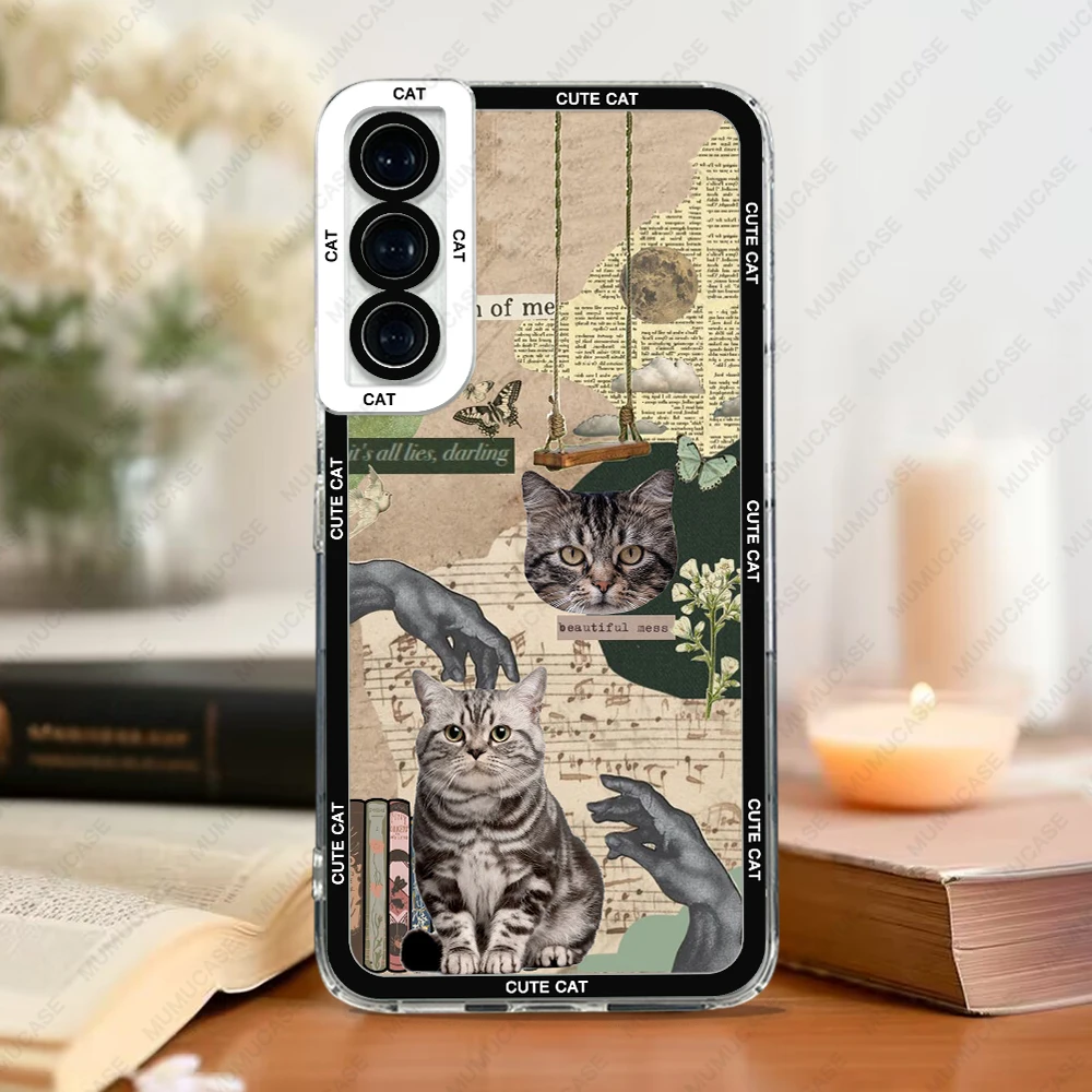 Case For Samsung Galaxy S24 S20 S21 S22 S23 A21s A32 A33 A50 A52 A53 A73 A54 A14 Soft Cover Cute Cat Dog Sticker