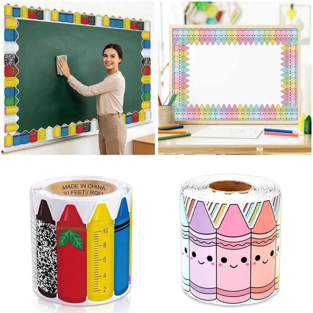 

Self Adhesive Chalkboard Bulletin Board Border Cartoon Crayon 7.5cm Border Paper Handmade Paper Decorative Stickers