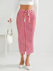 Summer Casual Stripes Print Lace Up Women Skirts for Work MY717