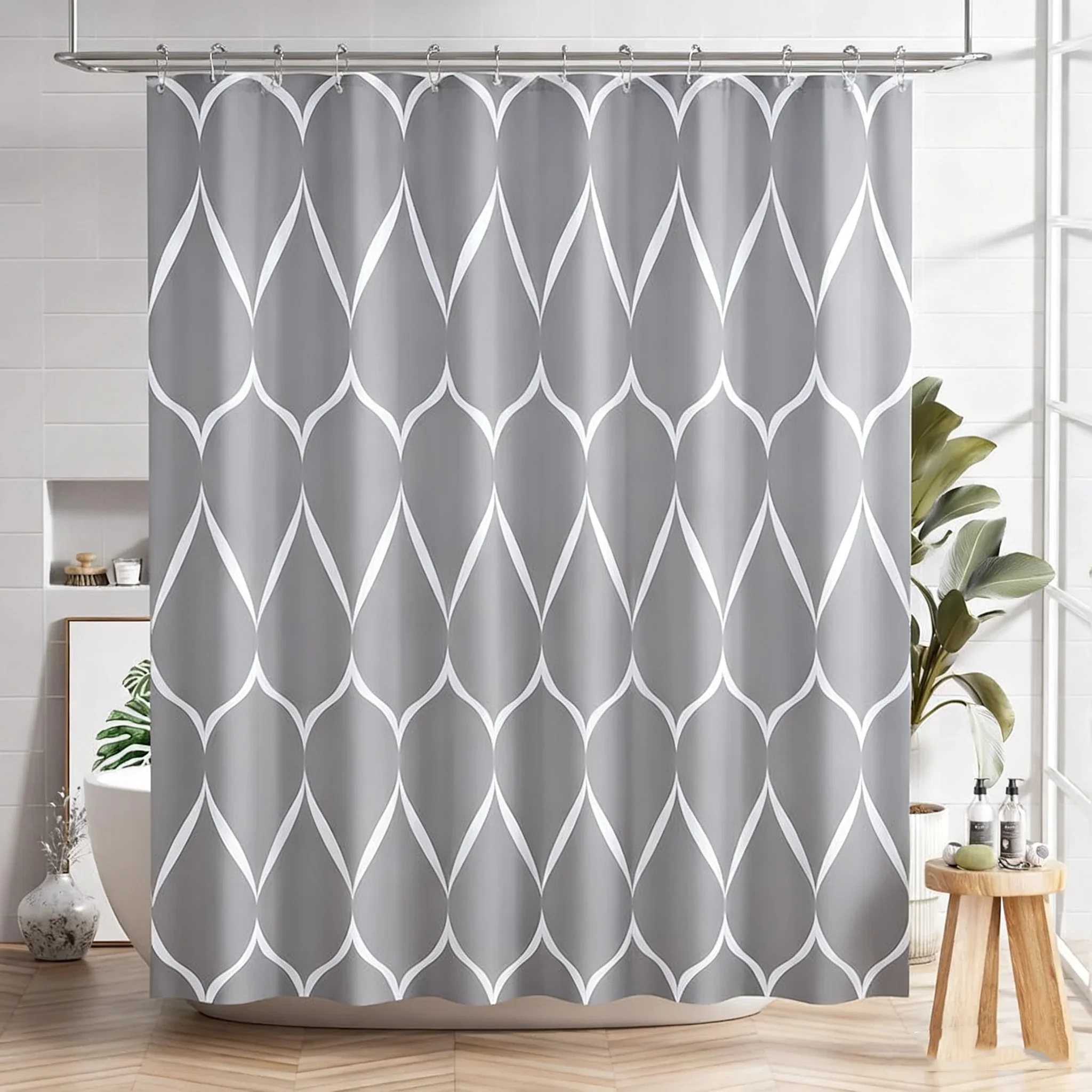 1 Stück wasserdichter grauer Polyester-Duschvorhang mit Metallösen, 180 x 180 cm, robuster Stoff-Badevorhang für Badezimmertrennwände
