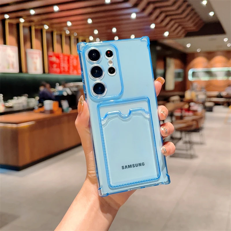 For Samsung Galaxy S26 Plus Ultra Case Samsung S22 S21 S23 FE S24 S25 S26 Plus S21 Ultra Card Holder Wallet Clear TPU Case Cover