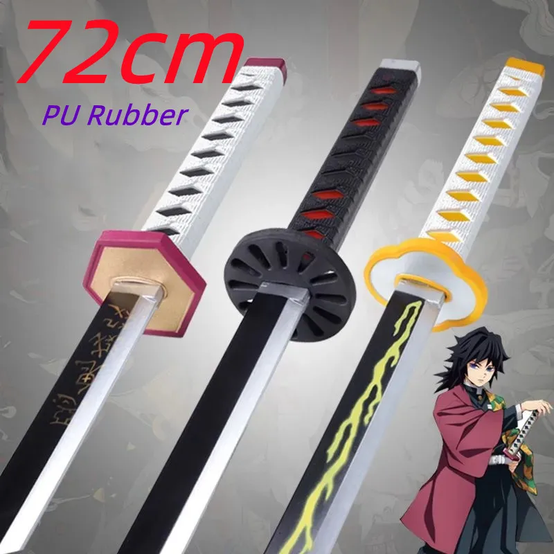 Demon Slayer Sword Agatsuma Zenitsu Role Playing Samurai Weapon 72cm Anime Katana Cosplay Safety PU Toy Gift Tanjirou Sword
