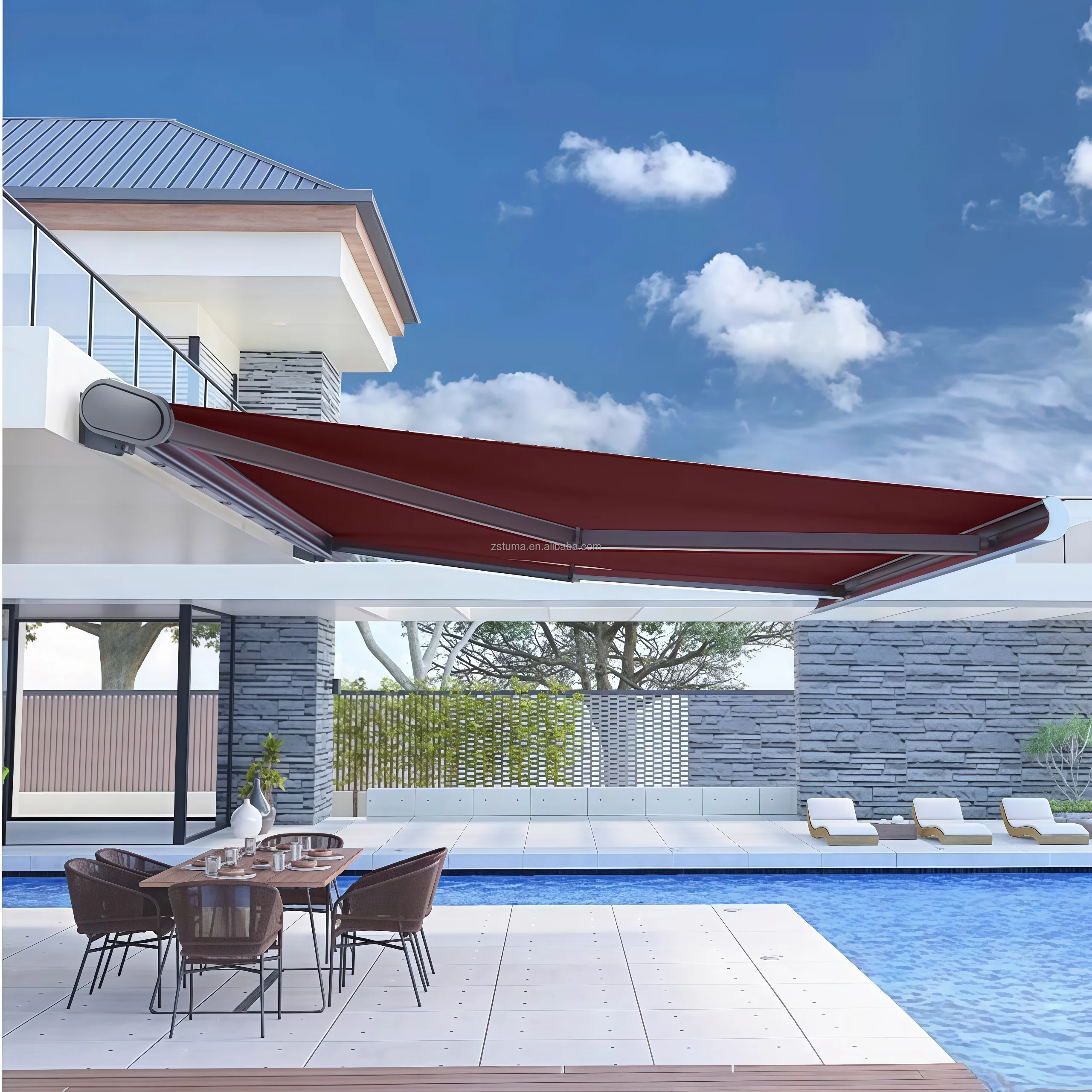 

Motorized Full Cassette Awning Outdoor Retractable Awning Cobertizo Impermeable Para Exteriores Awning Roller Tube