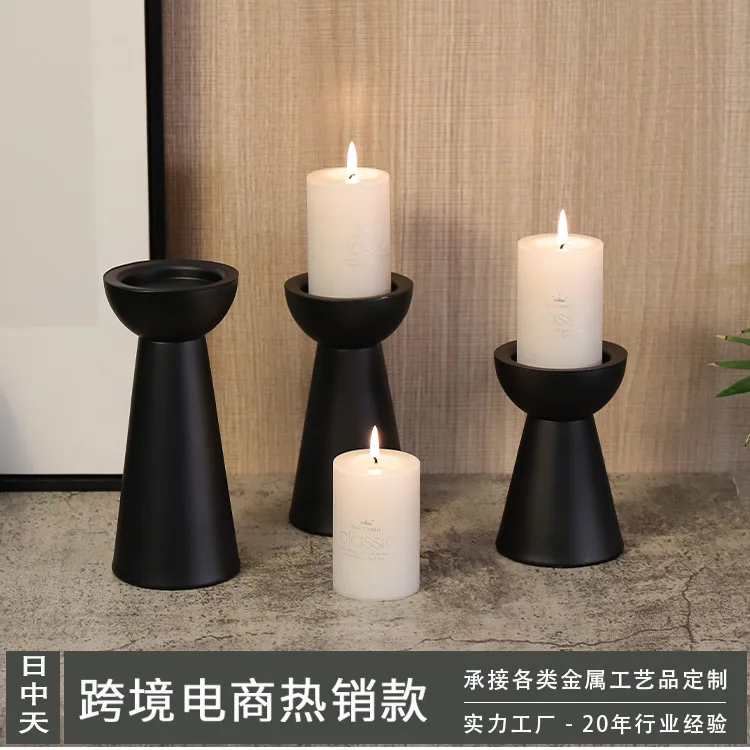 Black Lacquered Candlestick, Ironwork Column, Candle Stand Decoration, Ins European-style Restaurant Wedding Candle Tray