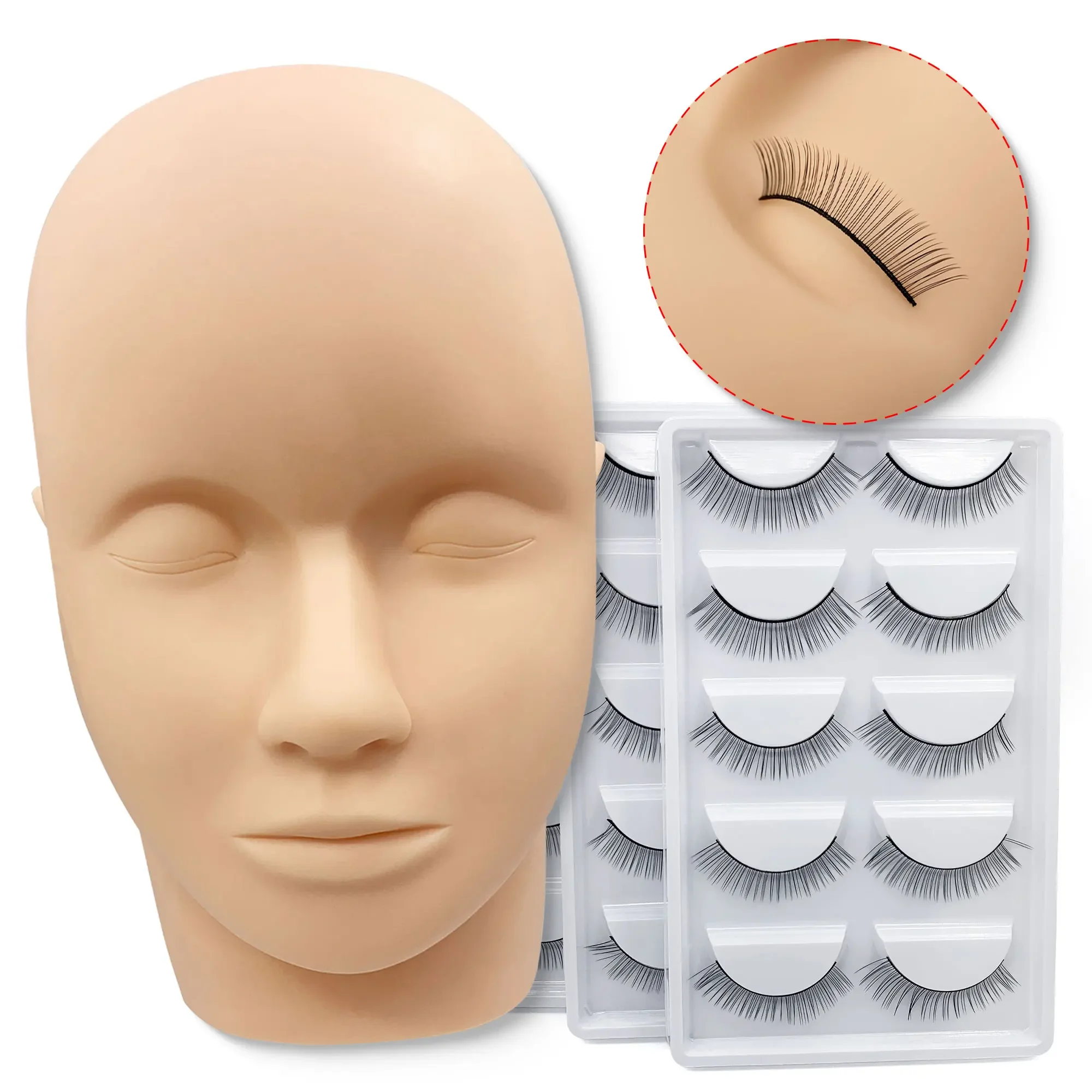 Wimpernverlängerungs-Trainingskopf und Wimpernpaket, Make-up-Übungsmodell, gefälschter Schaufensterpuppenkopf, Übungszubehör für Wimpernverlängerungen – Detail 4