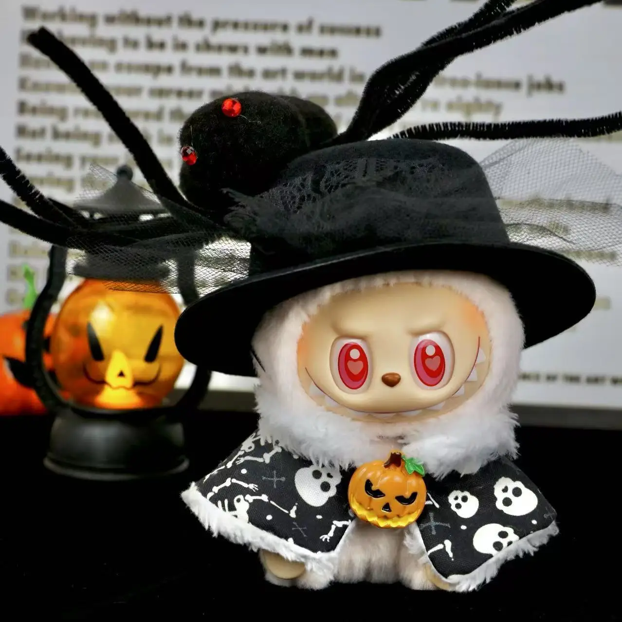 17cm Dolls Clothing For Labubu Outfit Accessories Sitting Party Halloween Trick-Or-Treat Series Skull Shawl Pumpkin Hat