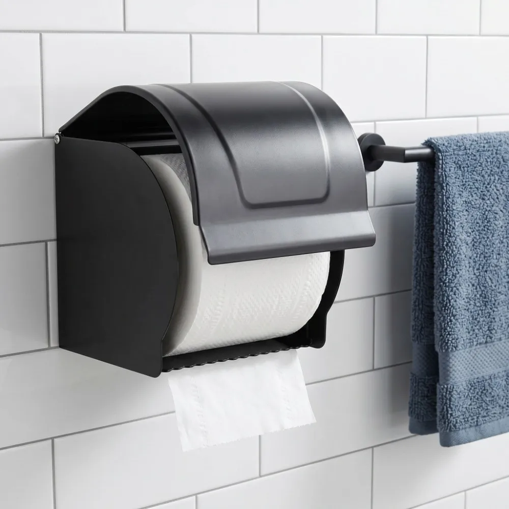 

Aluminum Alloy Tissue Holder Black Wall Mounted Tissue Box with Cover Cat Dog Proof Toilet Paper Holder Space Saving