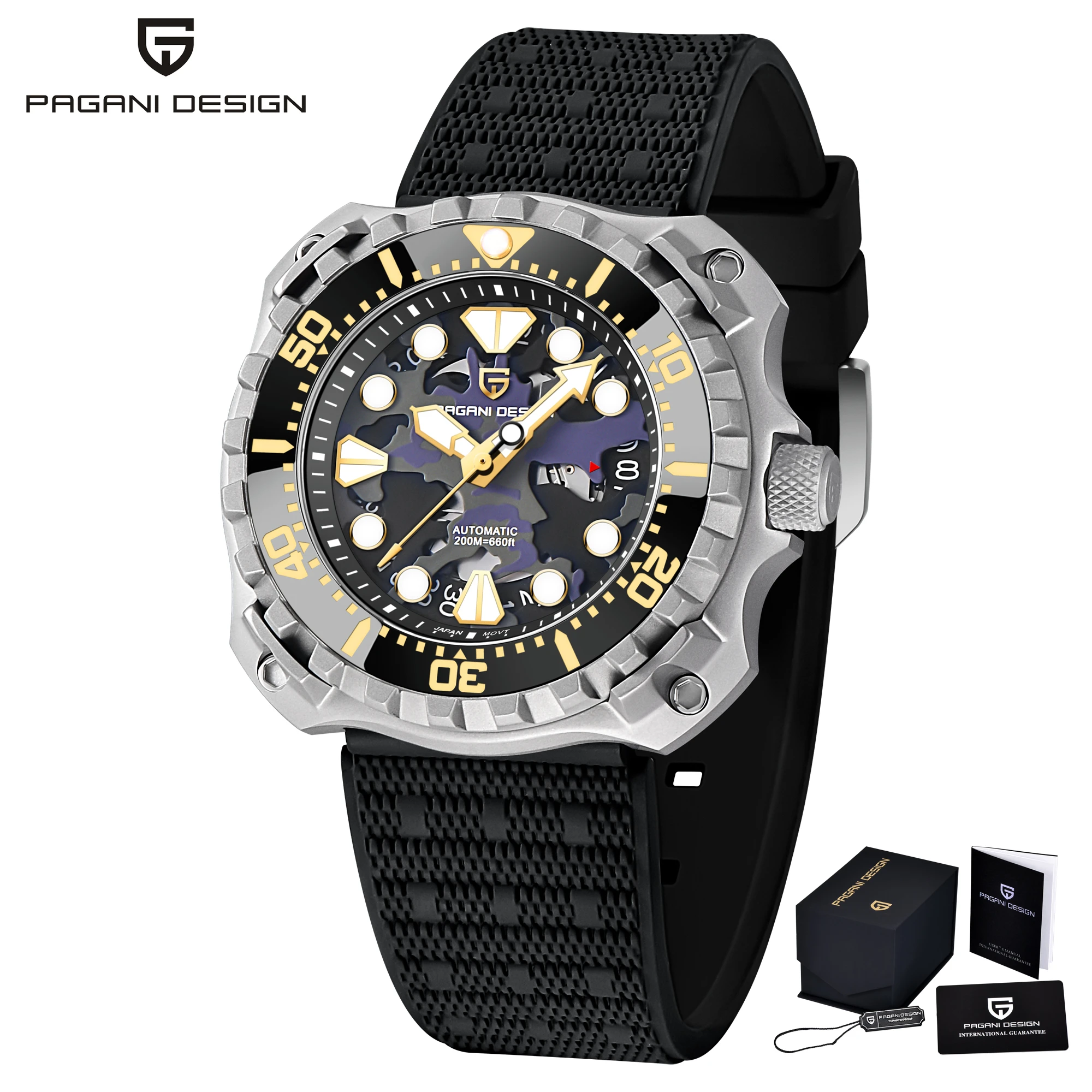 PAGANI DESIGN Neue Männer Mechanische Uhr Titan Legierung Fall Silikon Band NH35 Mechanische 200m Wasserdicht Luxus Business Uhr