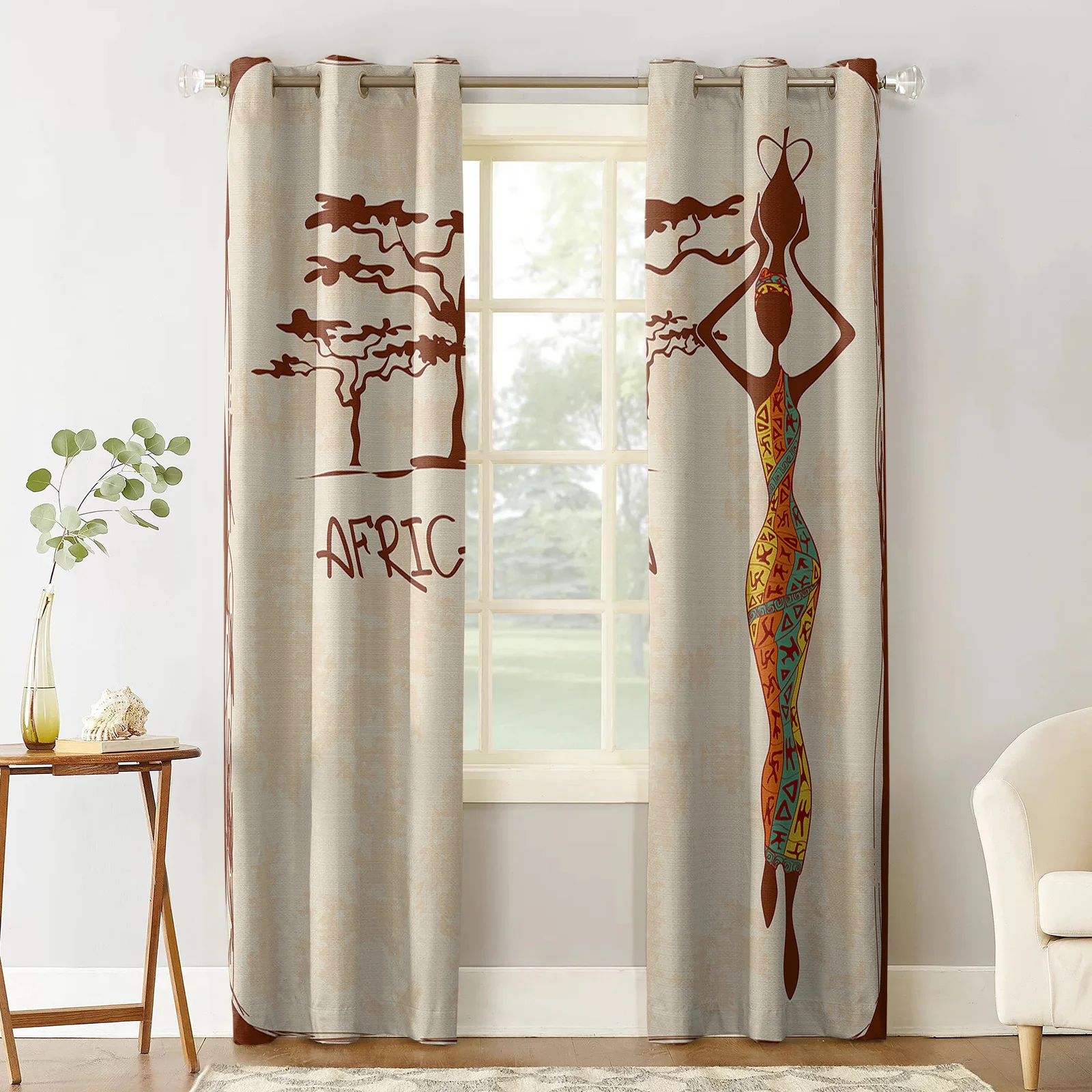 Woman Tree Texture Symbol Skirt Window Screen Printed Design Office Indoor Window Curtains Kitchen Curtain Home Drapes