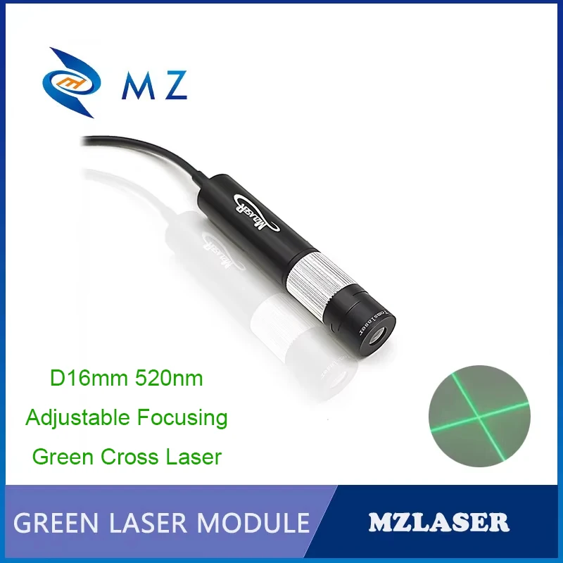 

Adjustable Focusing D16mm 520nm 50mw 100mW 5V 110 Degrees Green Cross Laser Diode Module lass Lens With Bracket And Power Supply